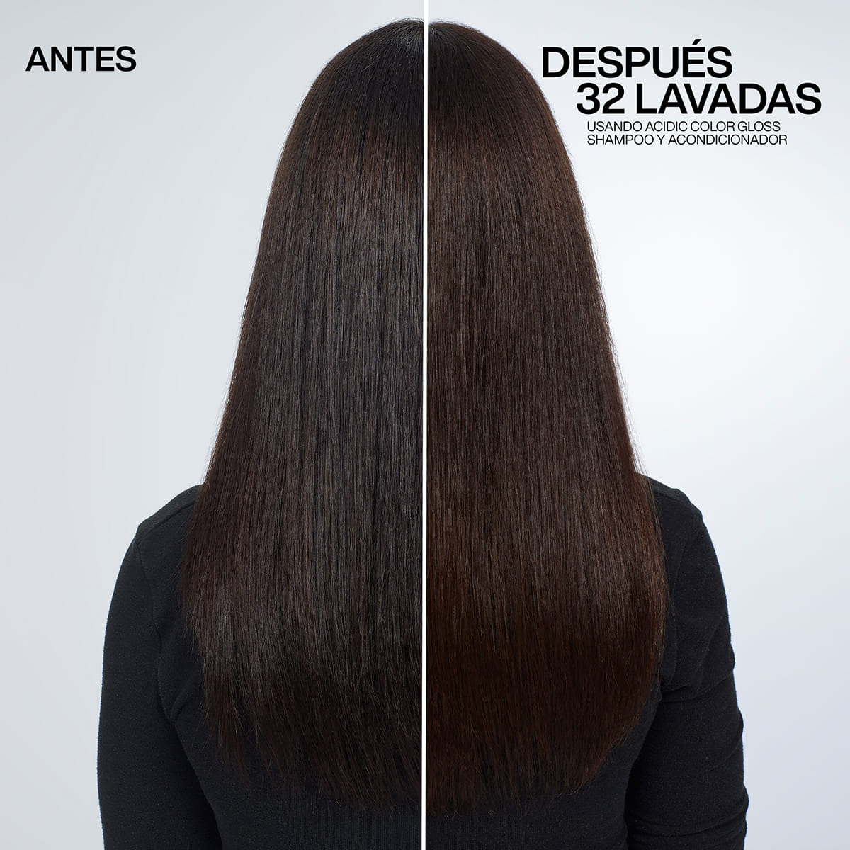 Antes y después tratamiento capilar Acidic Color Gloss